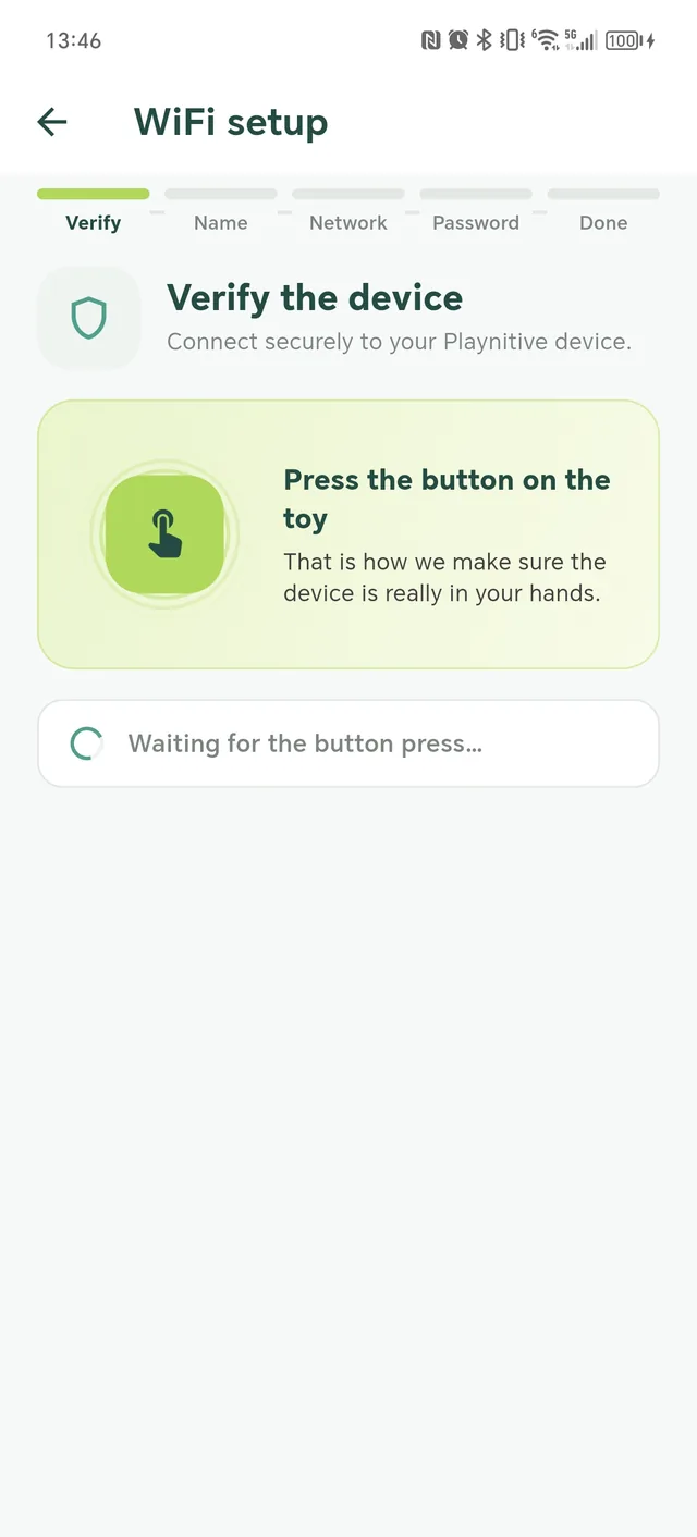 L’application en attente de l’appui sur le bouton