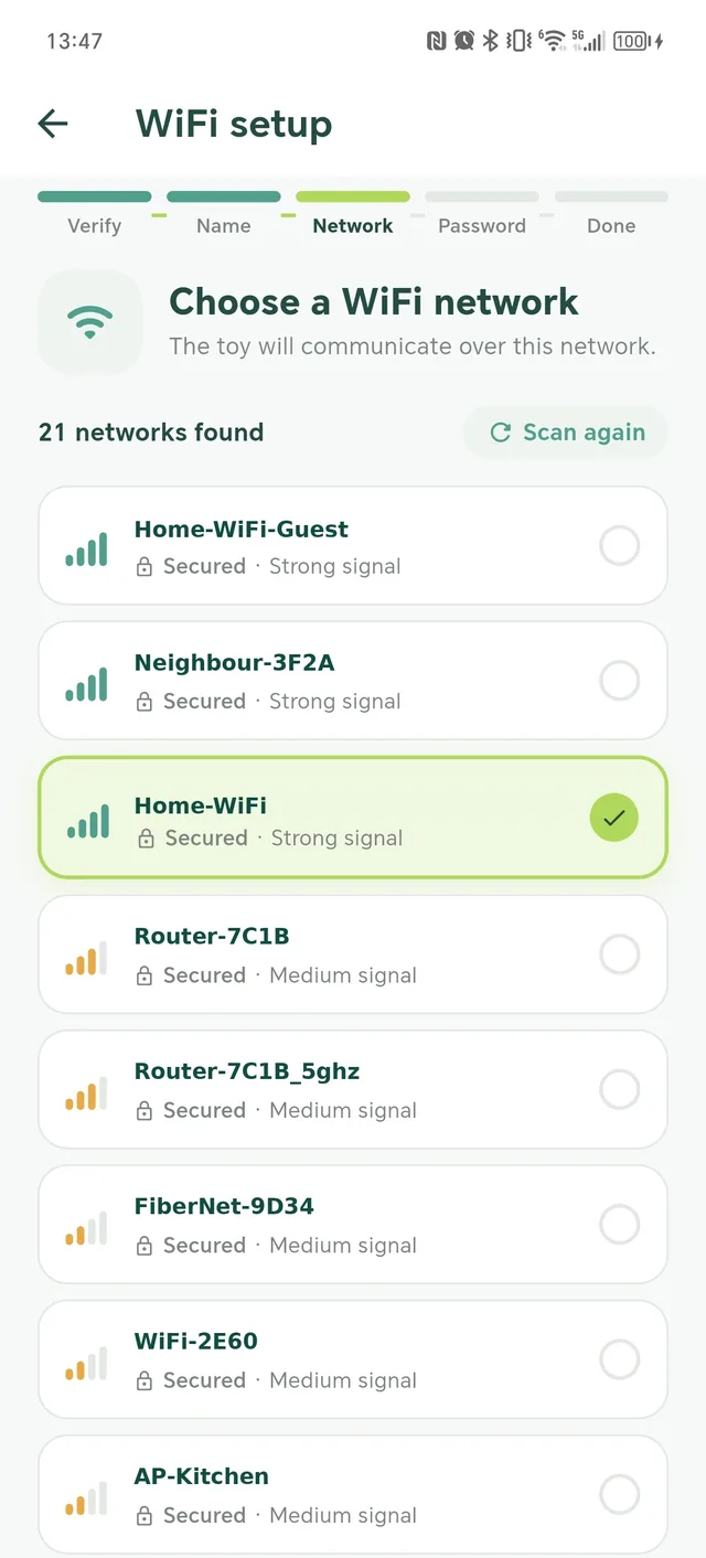 Le choix du réseau Wi-Fi de la maison dans l’application